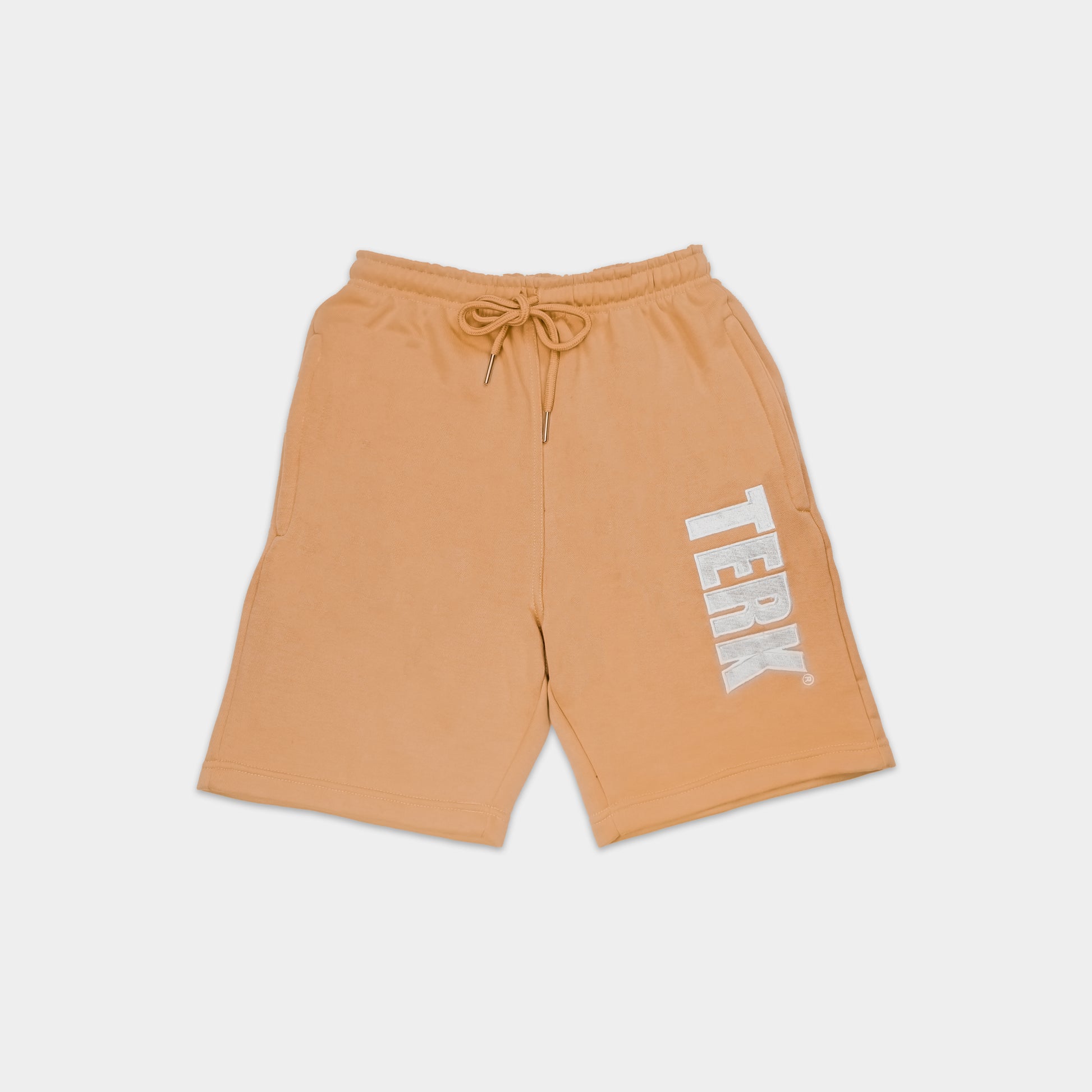 CAMEL SOLID SWEAT SHORTS WITH WHITE TERK EMBROIDERED LOGO