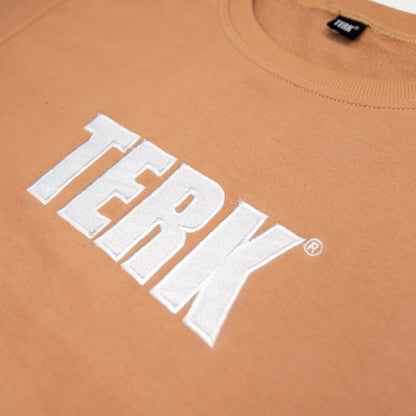 WHITE TERK CAMEL CREWNECK WITH EMBROIDERED LOGO