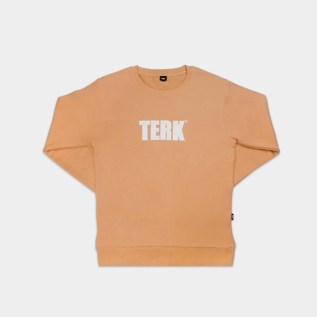 WHITE TERK CAMEL CREWNECK WITH EMBROIDERED LOGO