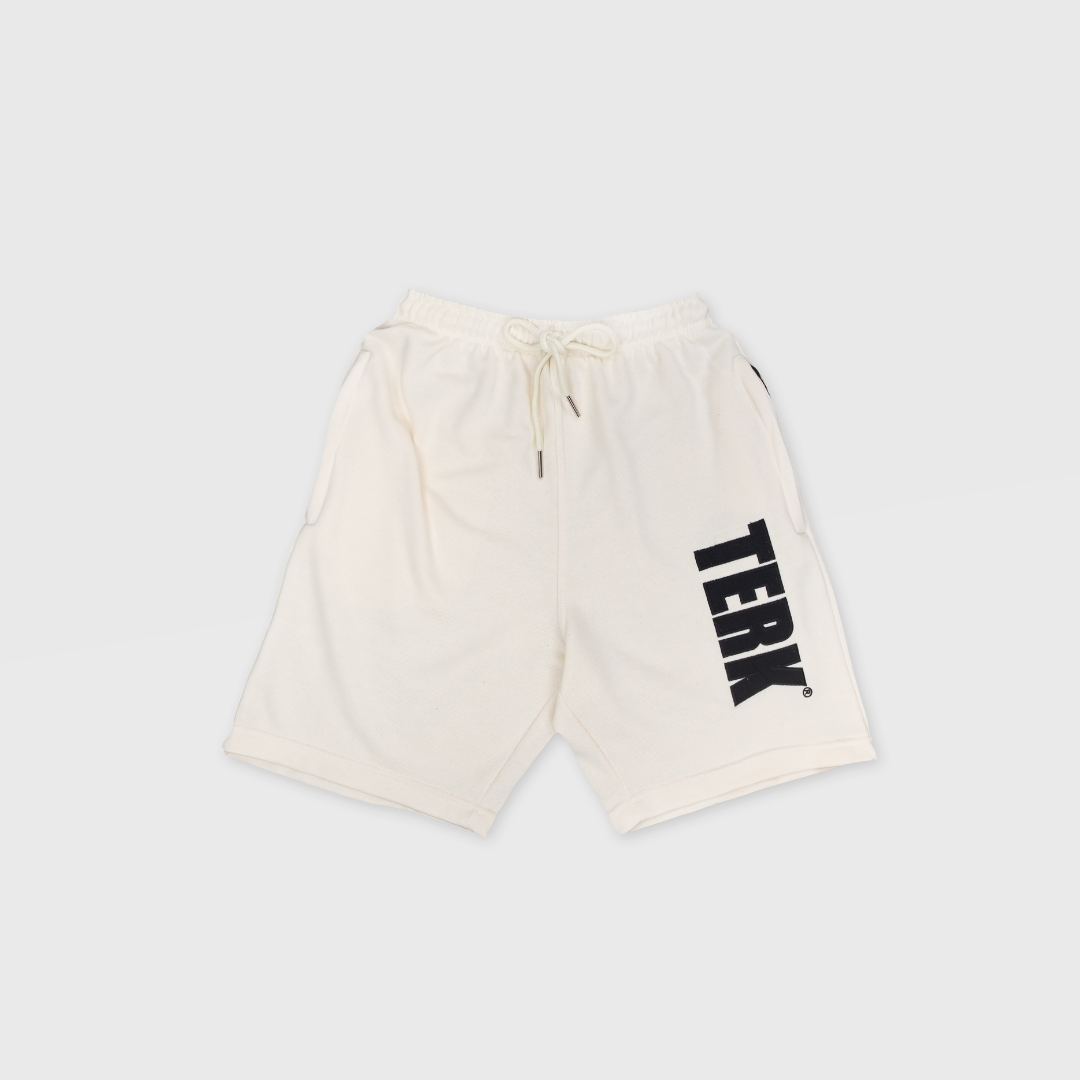 VANILLA SOLID SWEAT SHORTS WITH BLACK TERK EMBROIDERED LOGO