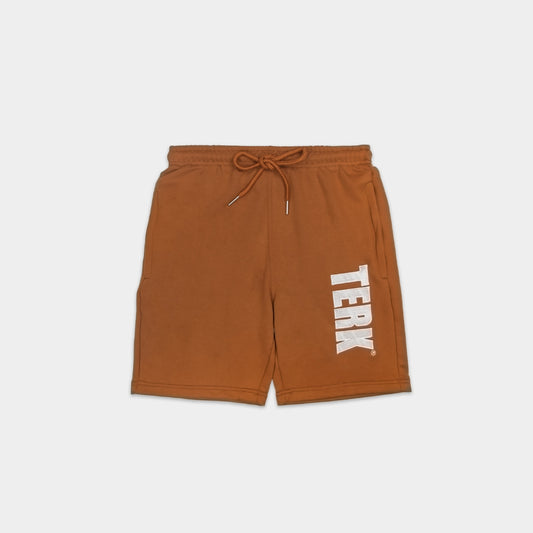 SADDLE SOLID SWEAT SHORTS WITH WHITE TERK EMBROIDERED LOGO