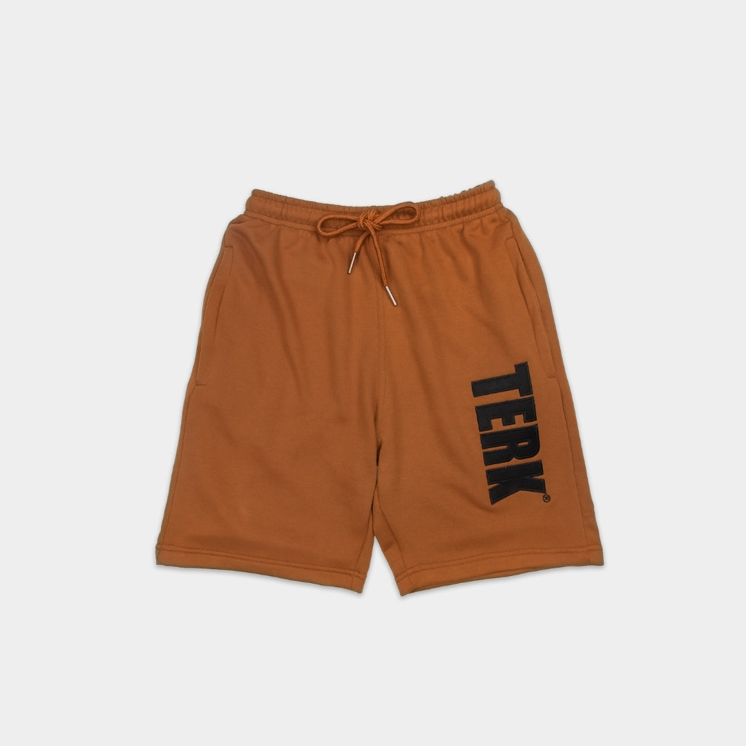 SADDLE SOLID SWEAT SHORTS WITH BLACK TERK EMBROIDERED LOGO
