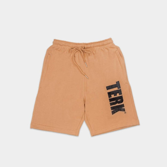 CAMEL SOLID SWEAT SHORTS WITH BLACK TERK EMBROIDERED LOGO