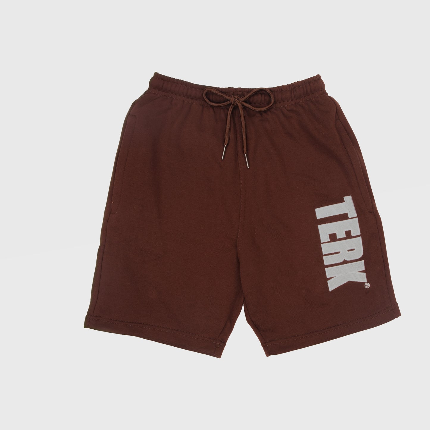 CHOCOLATE SOLID SWEAT SHORTS WITH WHITETERK EMBROIDERED LOGO
