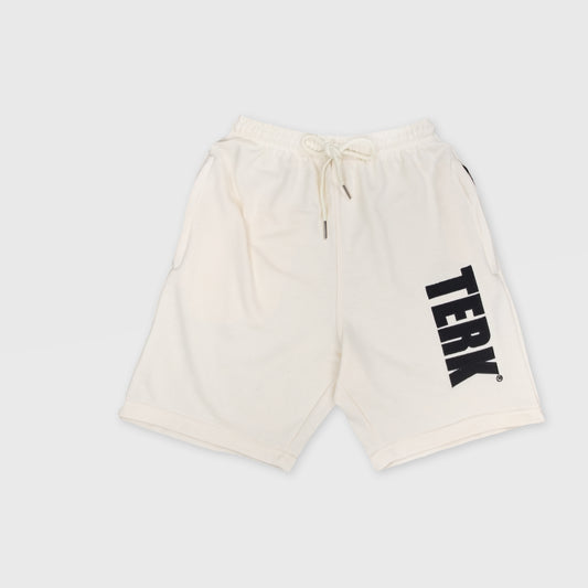 VANILLA SOLID SWEAT SHORTS WITH BLACK TERK EMBROIDERED LOGO